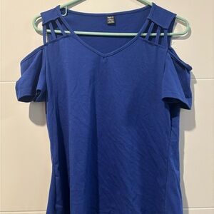 SHEIN Blue Cut Out Blouse with Cold Shoulder Design